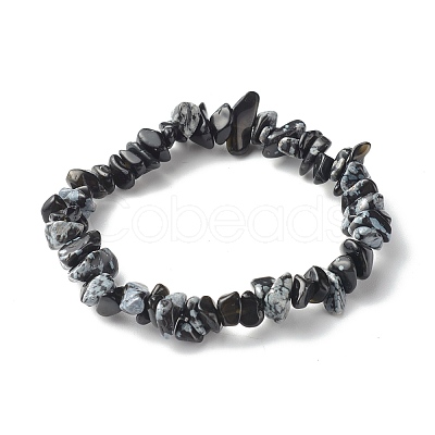 Natural Snowflake Obsidian Chip Bead Stretch Bracelets for Children BJEW-JB06388-06-1