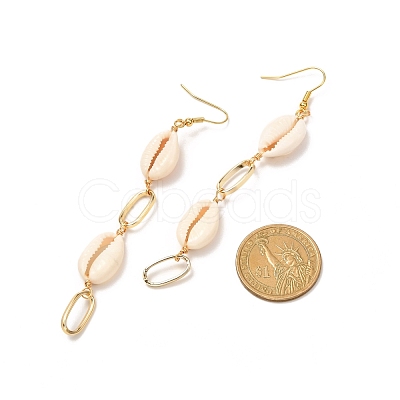 Natural Shell with Oval Ring Dangle Earrings for Girl Women EJEW-JE04662-1