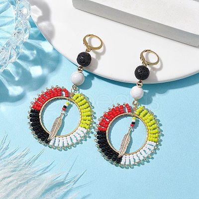 Bohemia Handmade Woven Glass Seed Beads Leverback Earrings EJEW-MZ00149-1