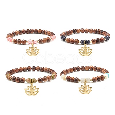 Lotus Charm Bracelet BJEW-JB07134-1