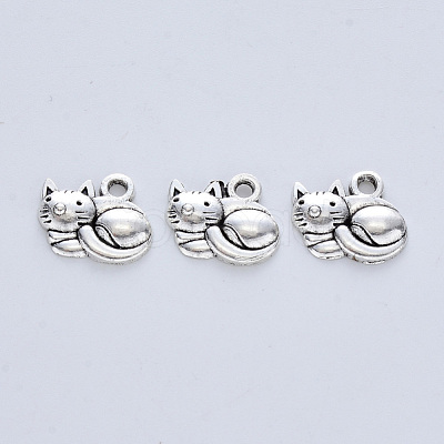 Tibetan Style Alloy Kitten Pendants X-TIBE-R316-062AS-RS-1