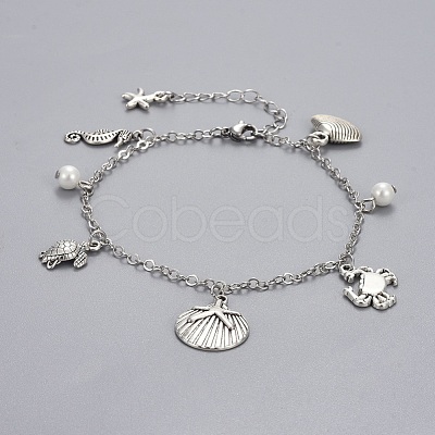 Brass Charm Anklets AJEW-AN00262-1