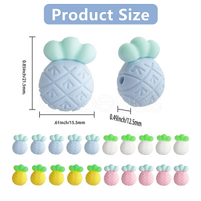 Globleland 20Pcs 4 Colors Pineapple Food Grade Eco-Friendly Silicone Beads SIL-GL0001-05-1