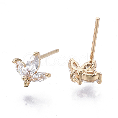 Brass Micro Cubic Zirconia Stud Earring Findings KK-N231-03-NF-1