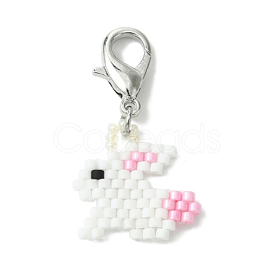 Easter Rabbit Glass Sead Beads Loom Pattern Pendant Decorations HJEW-MZ00131-1