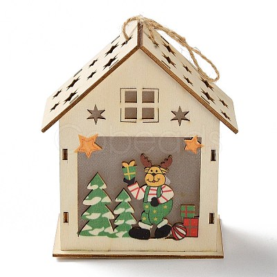 Christmas Theme Wood House Hanging Ornaments DJEW-B011-02-1