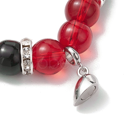 2Pcs 10mm Round Blue Cat Eye & Red Glass & Black Glass Beaded Stretch Bracelet Sets for Lover BJEW-JB10325-04-1