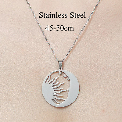 Non-Tarnish 201 Stainless Steel Hollow Sun & Moon Pendant Necklace NJEW-OY001-70-1