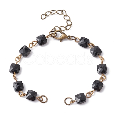 Square Faceted Glass Beaded Link Chain Bracelet Making AJEW-JB01150-47-1