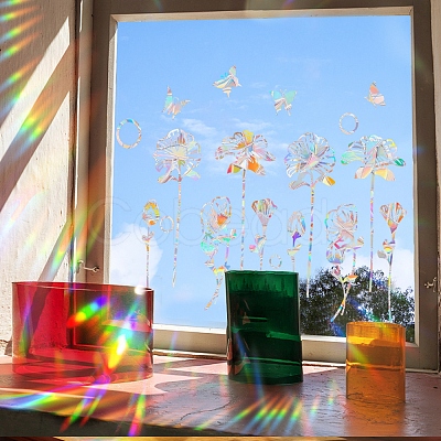 Flower Rainbow Prism Electrostatic Window Stickers PW-WGC86F6-01-1