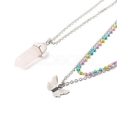 Bullet and Butterfly Pendant Necklaces Set for Women Gift NJEW-JN03652-1