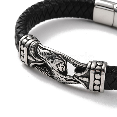 Men's Braided Black PU Leather Cord Bracelets BJEW-K243-35AS-1