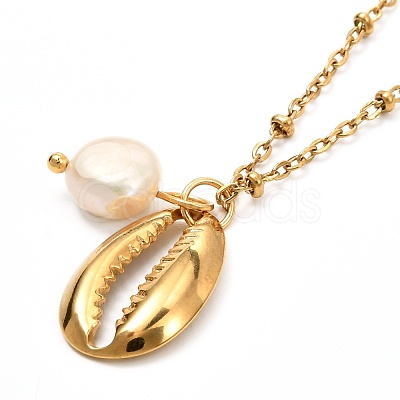 Cowrie Shell & Sea Horse Pendant Necklaces for Girl Women NJEW-JN03715-02-1