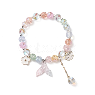 Glass & Synthetic Moonstone Round Beaded Stretch Bracelet BJEW-TA00192-1