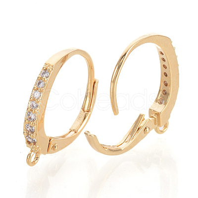 Brass Cubic Zirconia Huggie Hoop Earring Findings X-KK-S340-43G-1