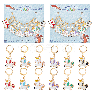 Alloy Enamel Unicorn Pendant Locking Stitch Markers HJEW-AB00051-1