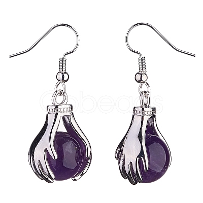 Natural Amethyst Palm Dangle Earrings EJEW-A092-09P-07-1