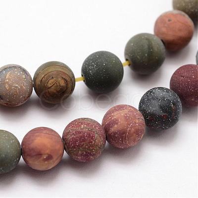 Matte Natural Polychrome Jasper/Picasso Stone/Picasso Jasper Beads Strands G-K113-03-4mm-1