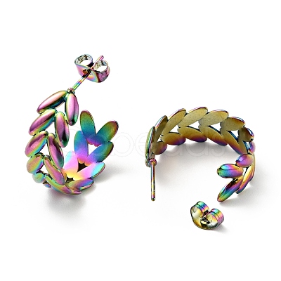 Rainbow Color Leaf Wrap Stud Earrings EJEW-G293-03M-1