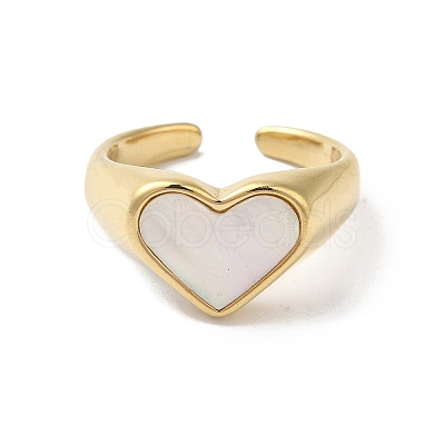 Shell Heart Open Cuff Ring for Women RJEW-C091-07G-01-1