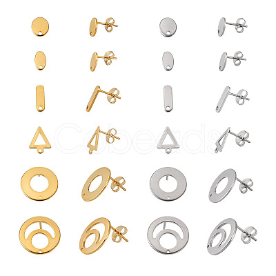 48Pcs 12 Styles 201 Stainless Steel Stud Earring Findings EJEW-TA0001-06-1