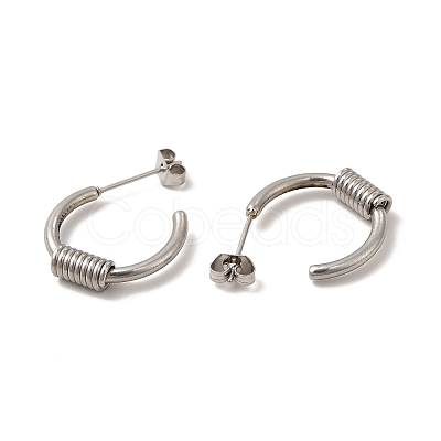 Non-Tarnish 304 Stainless Steel Wire Wrapped Half Hoop Earrings for Women EJEW-P219-09P-1