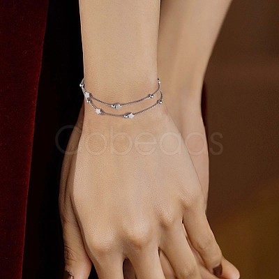 Anti-Tarnish Rhodium Plated 925 Sterling Silver Satellite Chain Multi-strand Bracelets with Star Beaded JB708A-1