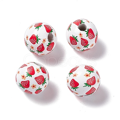 Fruit Printed Wood European Beads WOOD-G013-01B-1