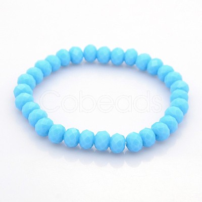 Faceted Opaque Solid Color Crystal Glass Rondelle Beads Stretch Bracelets BJEW-F072-06-1