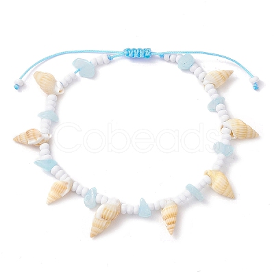 Natural Spiral Shell Braided Anklets AJEW-AN00590-1