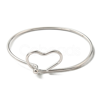 Non-Tarnish 201 Stainless Steel Wire Wrap Heart Bangle BJEW-E079-03P-1