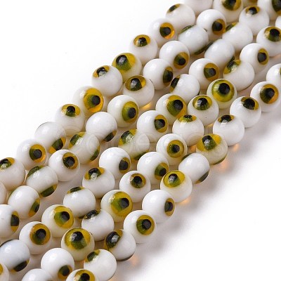 Handmade Evil Eye Lampwork Round Bead Strands LAMP-L055-4mm-20-1