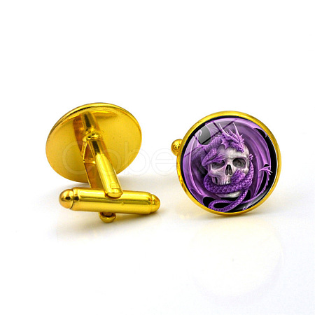 Alloy Enamel Flat Round with Dragon & Skull Cufflinks WG63305-03-1