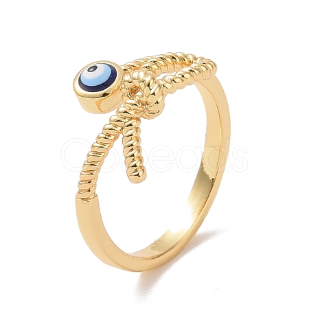 Enamel Evil Eye with Knot Open Cuff Ring with Clear Cubic Zirconia RJEW-P032-44G-1