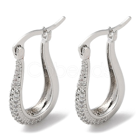 Teardrop Brass Cubic Zirconia Hoop Earrings EJEW-K247-14P-1