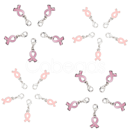 SUNNYCLUE October Breast Cancer Pink Awareness Ribbon Alloy Enamel Pendants ENAM-SC0001-69-1