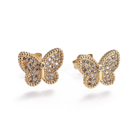 Brass Micro Pave Cubic Zirconia Stud Earrings EJEW-L224-30G-1