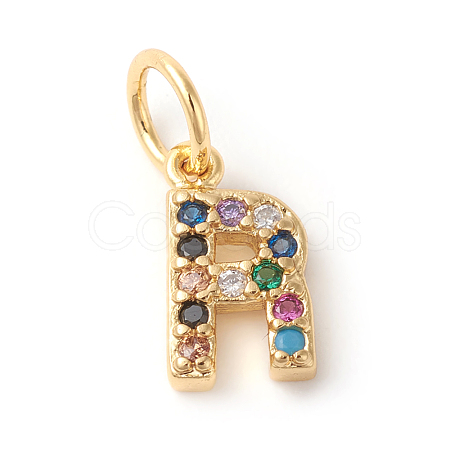 Brass Micro Pave Colorful Cubic Zirconia Charms ZIRC-F092-01-R-1