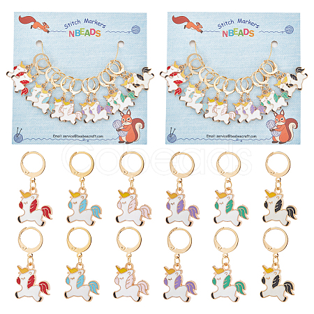 Alloy Enamel Unicorn Pendant Locking Stitch Markers HJEW-AB00051-1