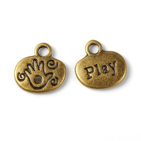 20PCS Antique Bronze Flat Oval with Hand and Word Play Tibetan Style Alloy Pendants X-TIBEP-A9893-AB-FF-1