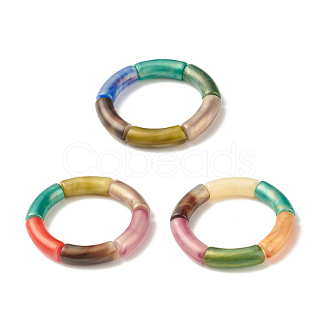 Acrylic Curved Tube Chunky Stretch Bracelet for Women BJEW-JB08285-1