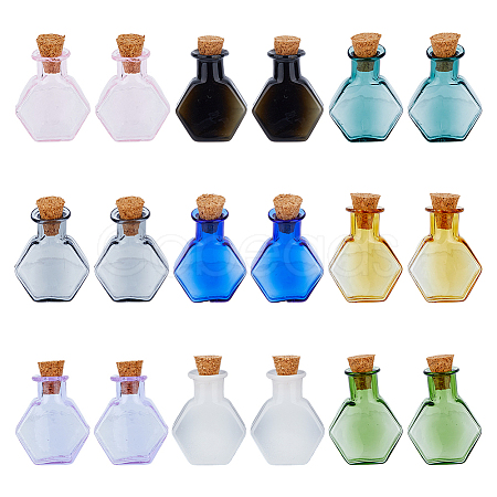 DICOSMETIC 18Pcs 9 Colors Hexagon Dollhouse Miniature Glass Cork Bottles Ornament AJEW-DC0001-11-1