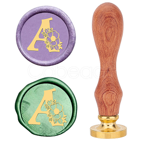 Brass Wax Seal Stamps with Rosewood Handle AJEW-WH0412-0115-1