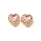 Rack Plating Brass Micro Pave Cubic Zirconia Beads, with Glass, Long-Lasting Plated, Lead Free & Cadmium Free, Golden, Heart, Pink, 11x12x7mm, Hole: 1.6mm