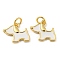 Brass Enamel Charms, with Jump Ring, Real 18K Gold Plated, Long-Lasting Plated, Cadmium Free & Lead Free, Dog Charm, White, 11.5x14.5x1.5mm, Hole: 3.4mm