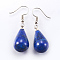 Natural Dyed Lapis Lazuli Dangle Earrings, with Brass Earring Hooks, Drop, Platinum, 43mm, Pin: 0.5mm