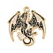 Alloy Enamel Pendants, Light Gold, Black, Dragon, 28x26x1mm, Hole: 2mm