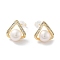 Triangle Natural Pearl Ear Studs with Brass Micro Pave Cubic Zirconia and 925 Sterling Silver Pins, Real 14K Gold Plated, 12x12mm