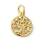 Brass Micro Pave Clear Cubic Zirconia Pendants, Real 18K Gold Plated, Flat Round with Tree of Life, Real 18K Gold Plated, 14x12x2.5mm, Hole: 3.2mm