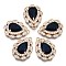 Brass Micro Pave Cubic Zirconia Pendants, with Faceted Glass, Long-Lasting Plated, Light Gold, Teardrop, Prussian Blue, 23x17x7mm, Hole: 1.4mm